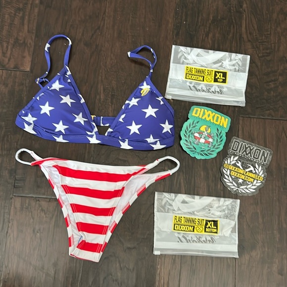NWT Dixxon American flag Bikini XL top & bottom swim USA red white & blue stars - Picture 1 of 3